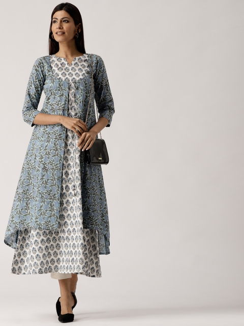 

Libas Women Blue & White Floral Printed Layered A-Line Kurta