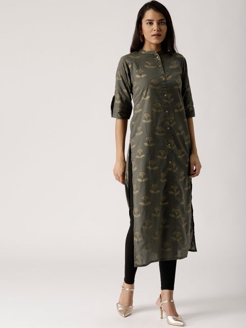 

Libas Women Charcoal Grey Printed Straight Kurta