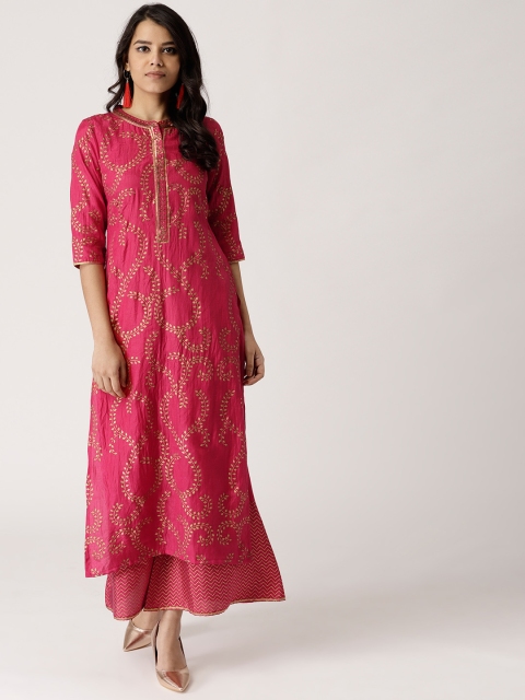 

Libas Women Pink & Golden Block Print Kurta with Palazzos
