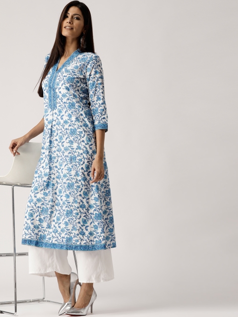 

Libas Women White & Blue Printed A-Line Kurta
