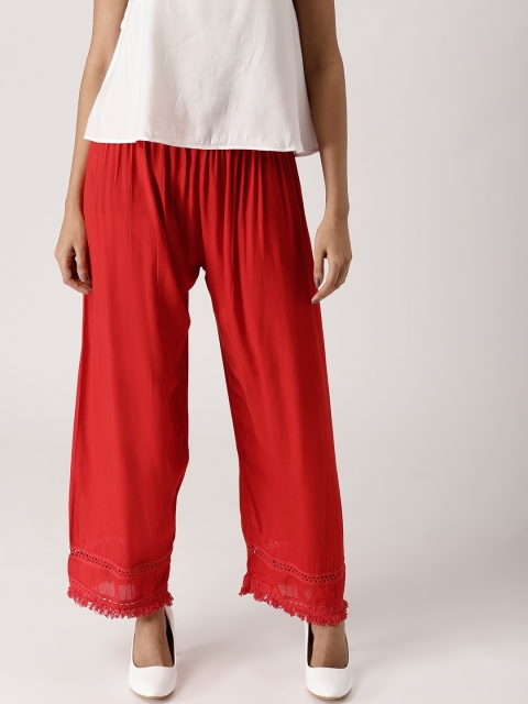 

Libas Women Red Wide Leg Hem Design Palazzos