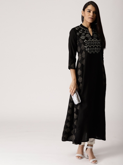 

Libas Women Black & Grey Printed A-Line Kurta