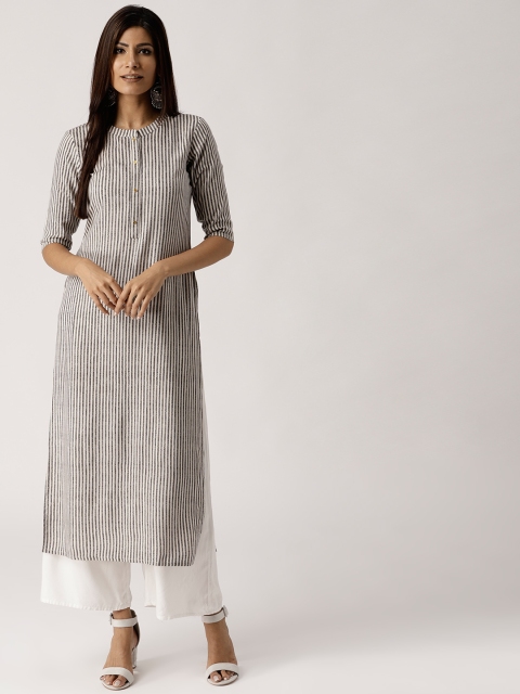 

Libas Women Black & Off-White Striped Straight Kurta