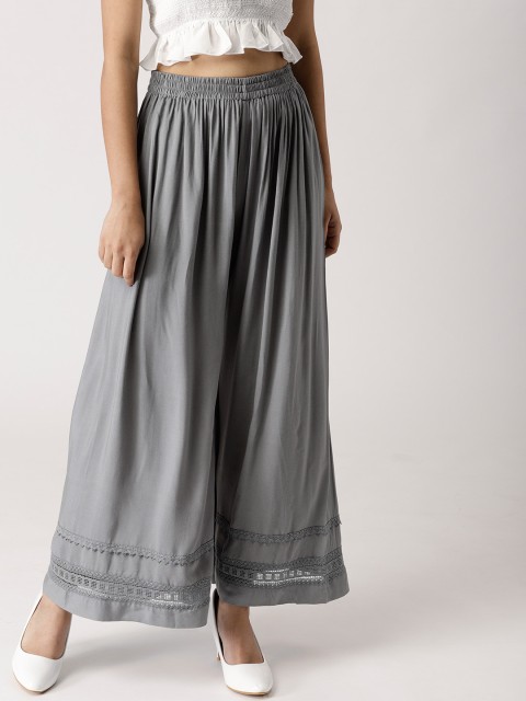 

Libas Women Grey Hem Design Flared Palazzos