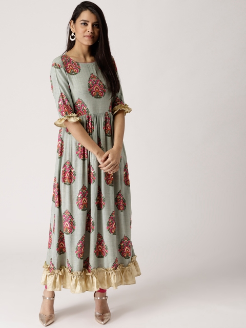 

Libas Women Grey & Pink Printed A-Line Kurta