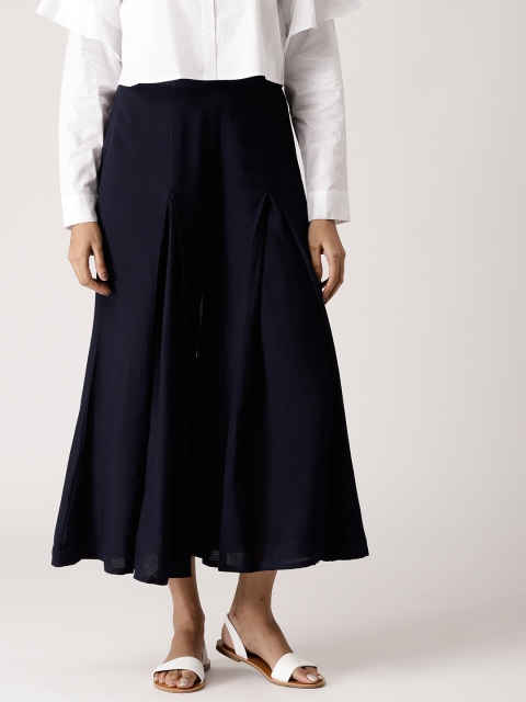 

Libas Women Navy Blue Self Design Flared Palazzos