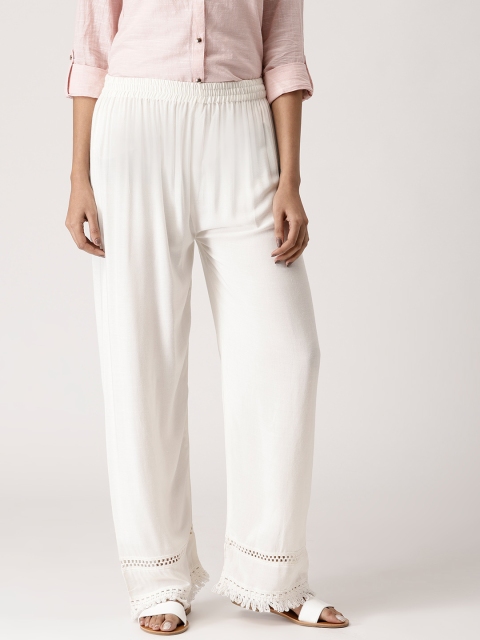 

Libas Women Off-White Straight Hem Design Palazzos
