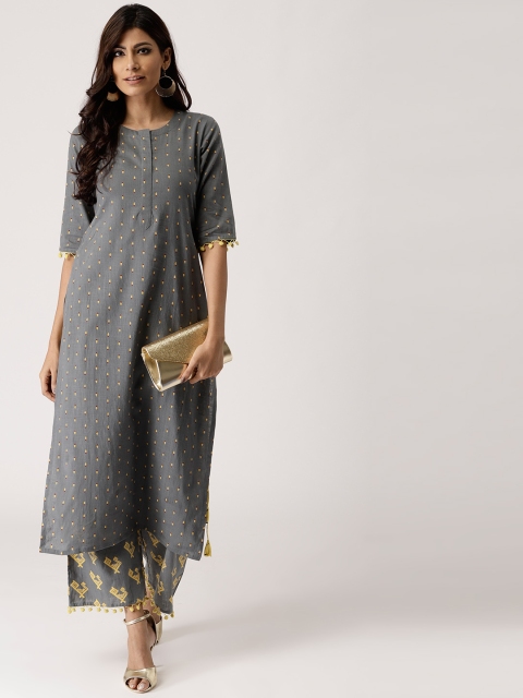 

Libas Women Grey & Yellow Printed Kurta with Palazzos