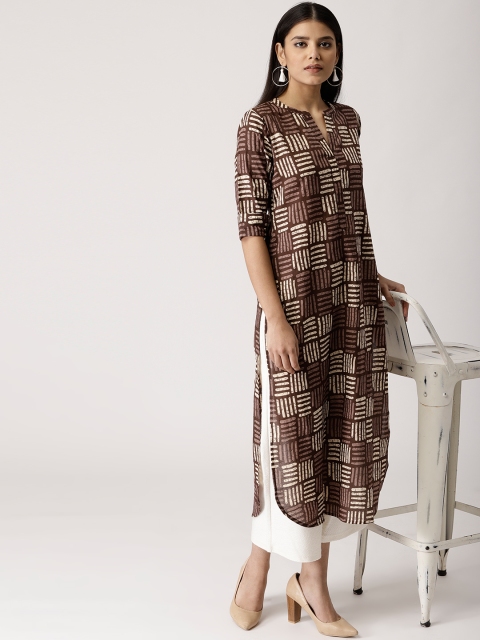 

Libas Women Coffee Brown & Beige Printed Straight Kurta