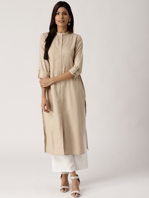 

Libas Women Beige Striped Straight Kurta