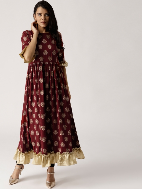 

Libas Women Maroon & Golden Printed Anarkali Kurta