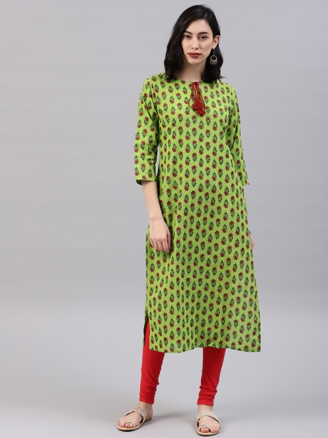 

Libas Women Green & Red Printed Straight Kurta
