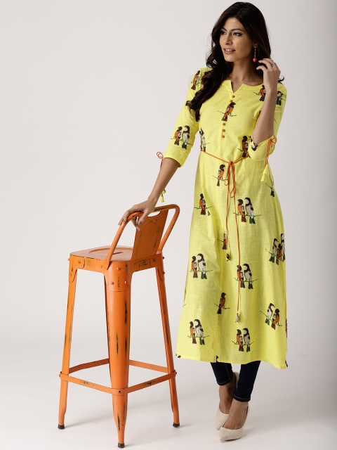 

Libas Women Yellow Printed A-Line Kurta