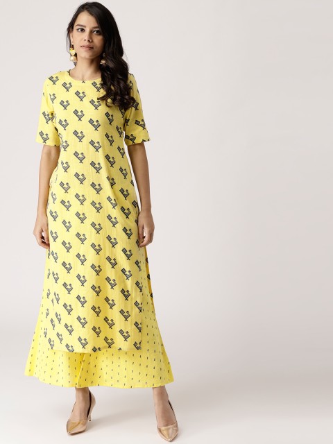 

Libas Women Yellow & Charcoal Grey Printed Kurta with Palazzos