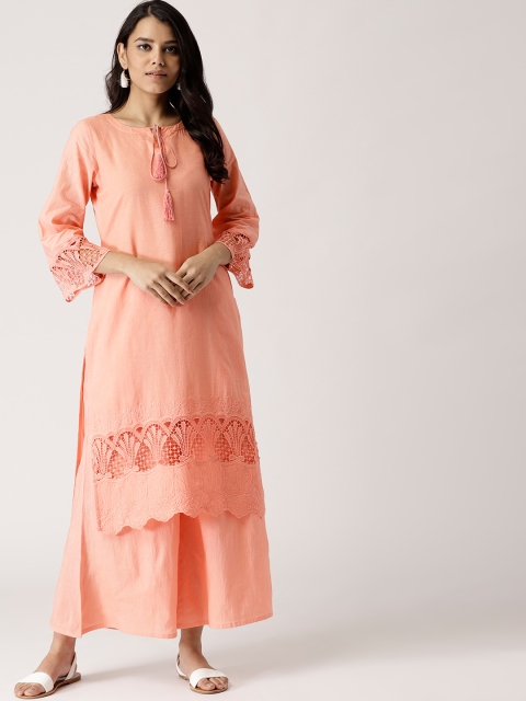 

Libas Women Peach-Coloured Solid Kurta with Palazzos