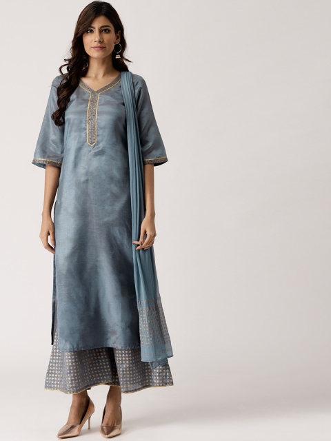 

Libas Women Grey & Golden Solid Kurta with Palazzo & Dupatta