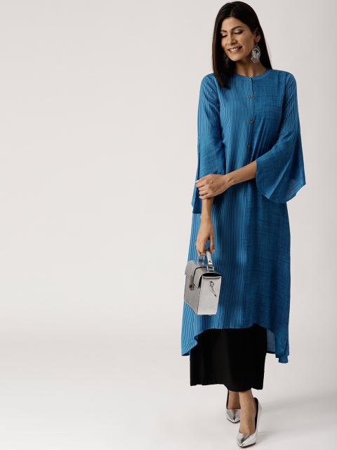 

Libas Women Blue Striped A-Line Kurta