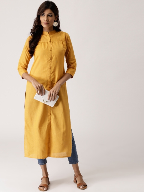 

Libas Women Mustard Yellow Solid Straight Kurta