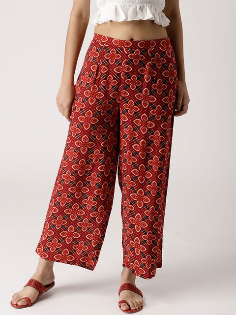 

Libas Women Rust Red Printed Wide Leg Palazzos