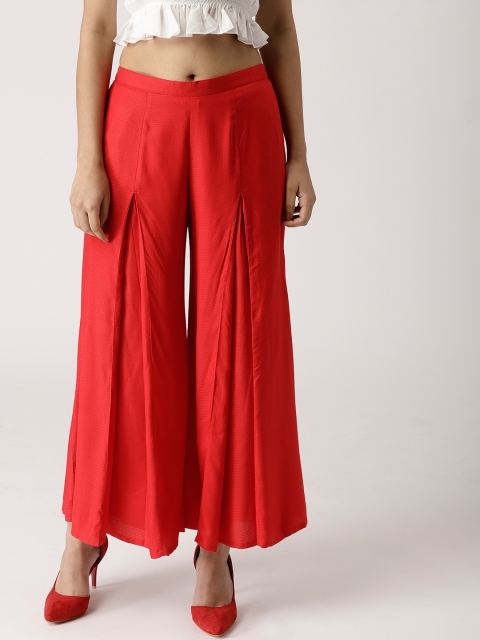 

Libas Women Red Self Design Flared Palazzos