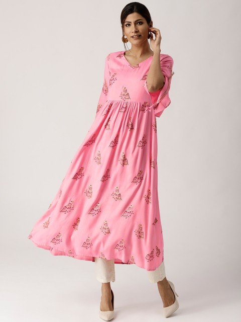 

Libas Women Pink Printed A-Line Kurta