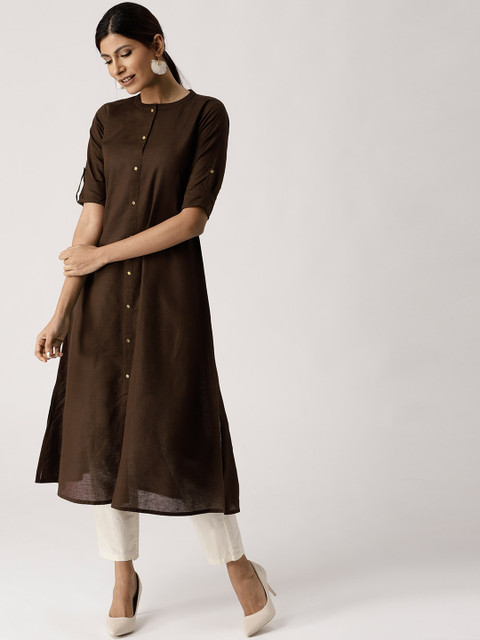 

Libas Women Coffee Brown Solid A-Line Kurta