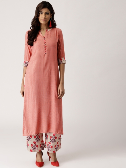

Libas Women Pink & Beige Checked Kurta with Palazzos