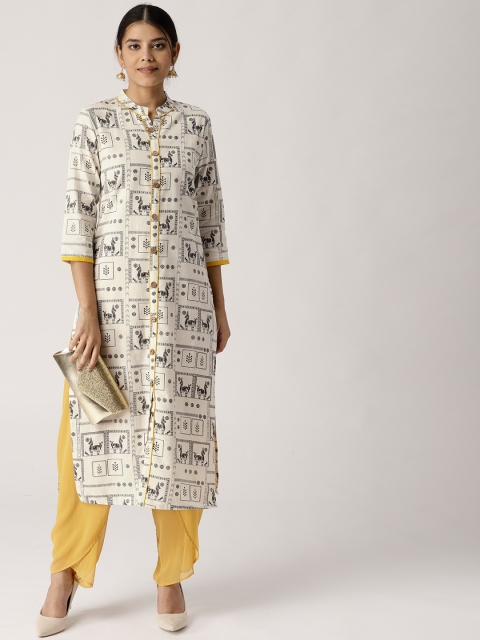 

Libas Women Off-White & Black Printed Straight Kurta