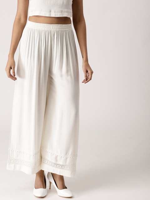 

Libas Women Off-White Flared Hem Design Palazzos