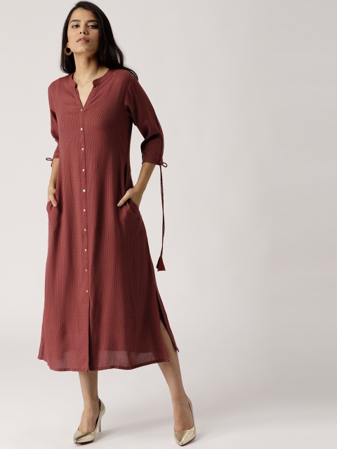 

Libas Women Maroon & Beige Striped Shirt Dress