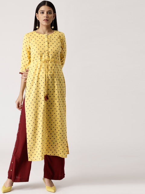 

Libas Women Yellow Printed Straight Kurta