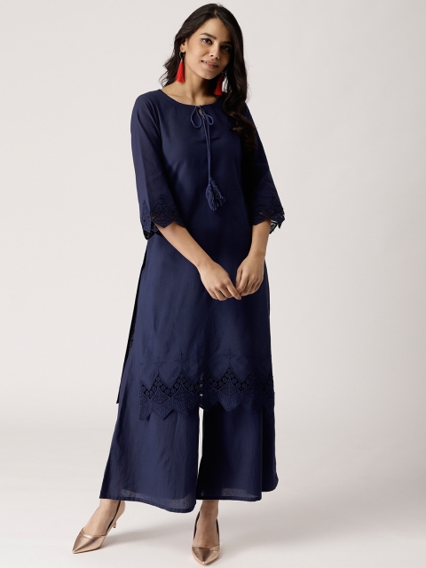 

Libas Women Navy Solid Kurta with Palazzos, Navy blue