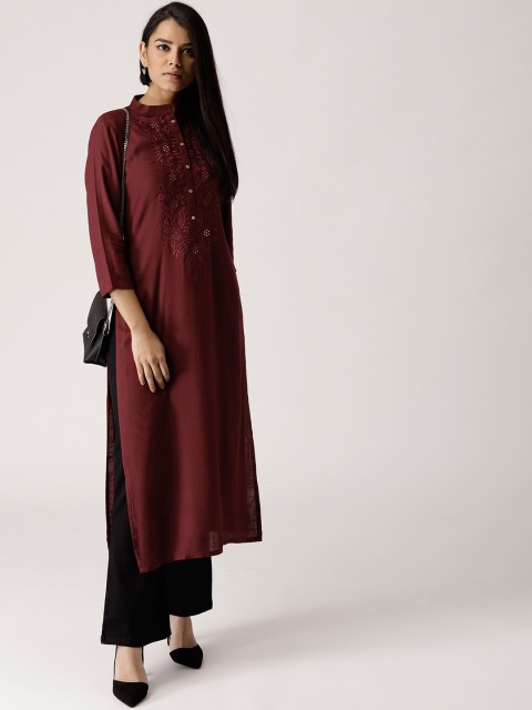 

Libas Women Maroon Yoke Design Straight Kurta