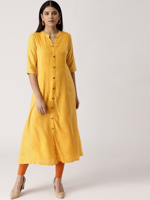 

Libas Women Yellow & Orange Striped A-Line Kurta