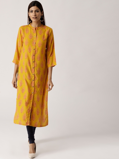 

Libas Women Mustard Yellow & Pink Printed Straight Kurta