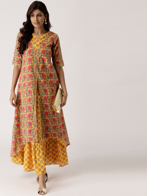

Libas Women Yellow & Pink Printed Kurta with Skirt