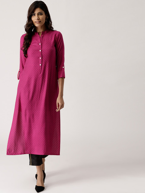 

Libas Women Magenta Woven Design A-Line Kurta