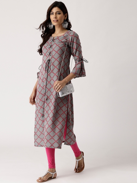 

Libas Women Grey & Magenta Printed Straight Kurta