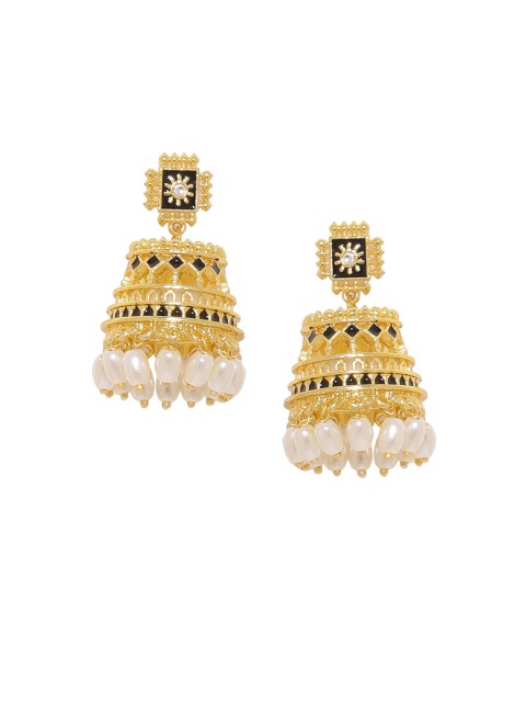 

Studio Voylla Gold-Toned & Black Dome Shaped Jhumkas