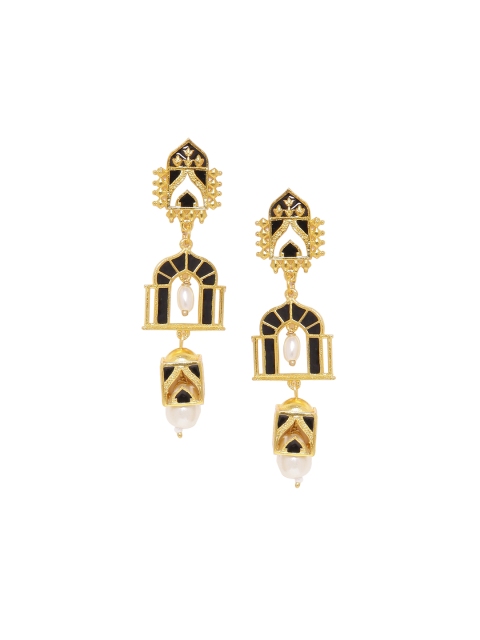 

Studio Voylla Gold-Toned & Black Contemporary Drop Earrings