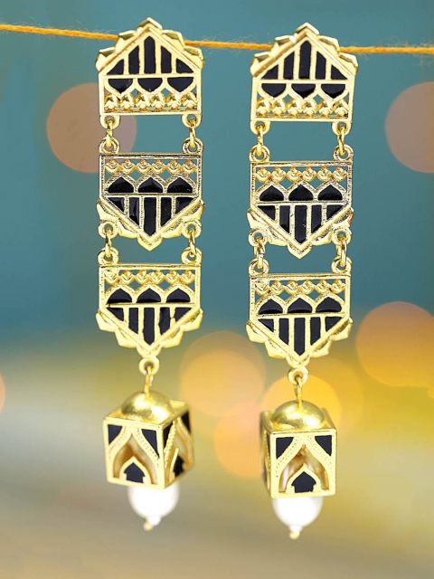 

Studio Voylla Gold-Toned & Black Contemporary Drop Earrings