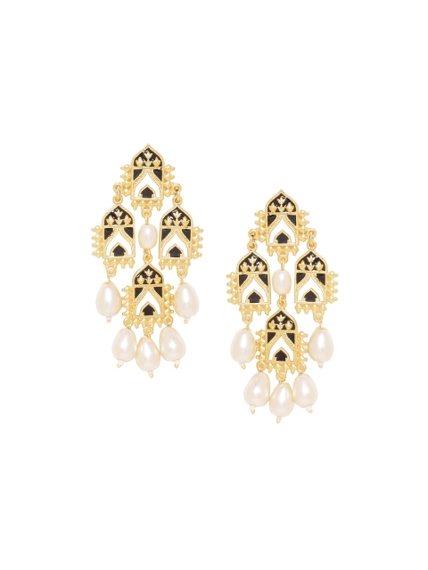 

Studio Voylla Gold-Plated Black Contemporary Drop Earrings