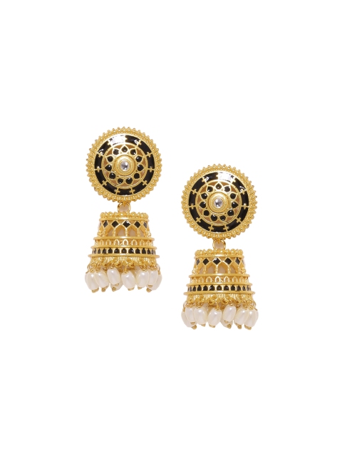 

Studio Voylla Gold-Plated & Black Dome Shaped Jhumkas
