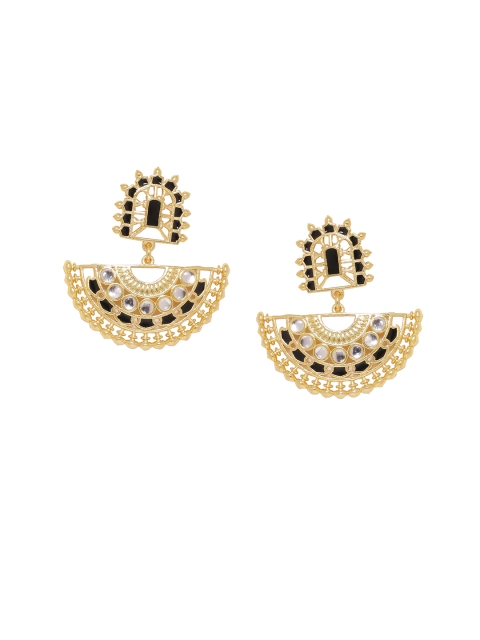 

Studio Voylla Gold-Plated & Black Crescent Shaped Drop Earrings