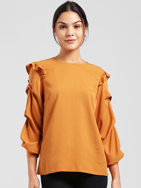 

Zink London Women Mustard Solid A-Line Top