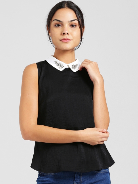 

Zink London Women Black Embellished A-Line Top