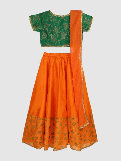

YK Girls Orange & Green Printed Lehenga Choli