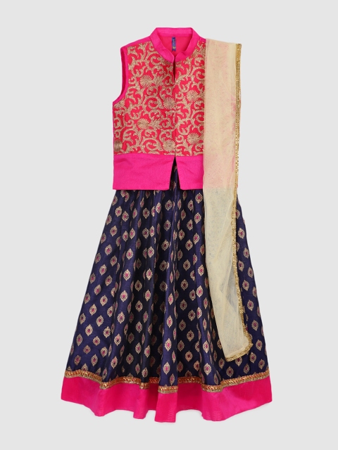 

YK Girls Pink & Navy Blue Printed Lehenga Choli