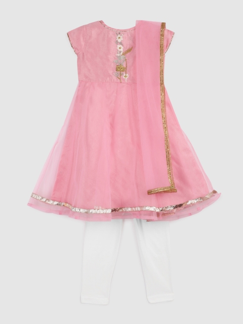 

YK Girls Pink Solid Kurta with Churidar & Dupatta