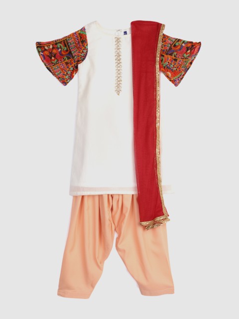 

YK Girls White & Peach-Coloured Solid Kurta with Salwar & Dupatta